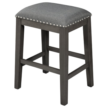 Rustic Farmhouse Dining Room Wooden Stools with Trim, Set of 2, Gray