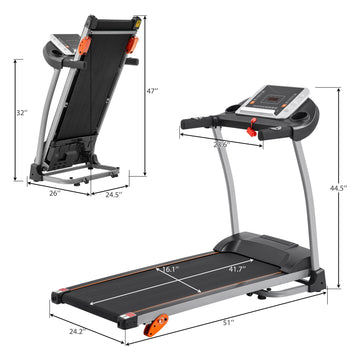 1.5HP Easy Folding Treadmill for Home Use with Device Holder & Pulse Sensor, 3-Level Incline Adjustable Compact Fold-able