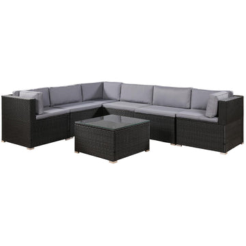 7-Piece Patio Furniture Set Outdoor Sectional Conversation Set with Soft Cushions (Black)