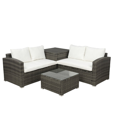 4-Piece Outdoor Cushioned PE Rattan Wicker Sectional Sofa Set