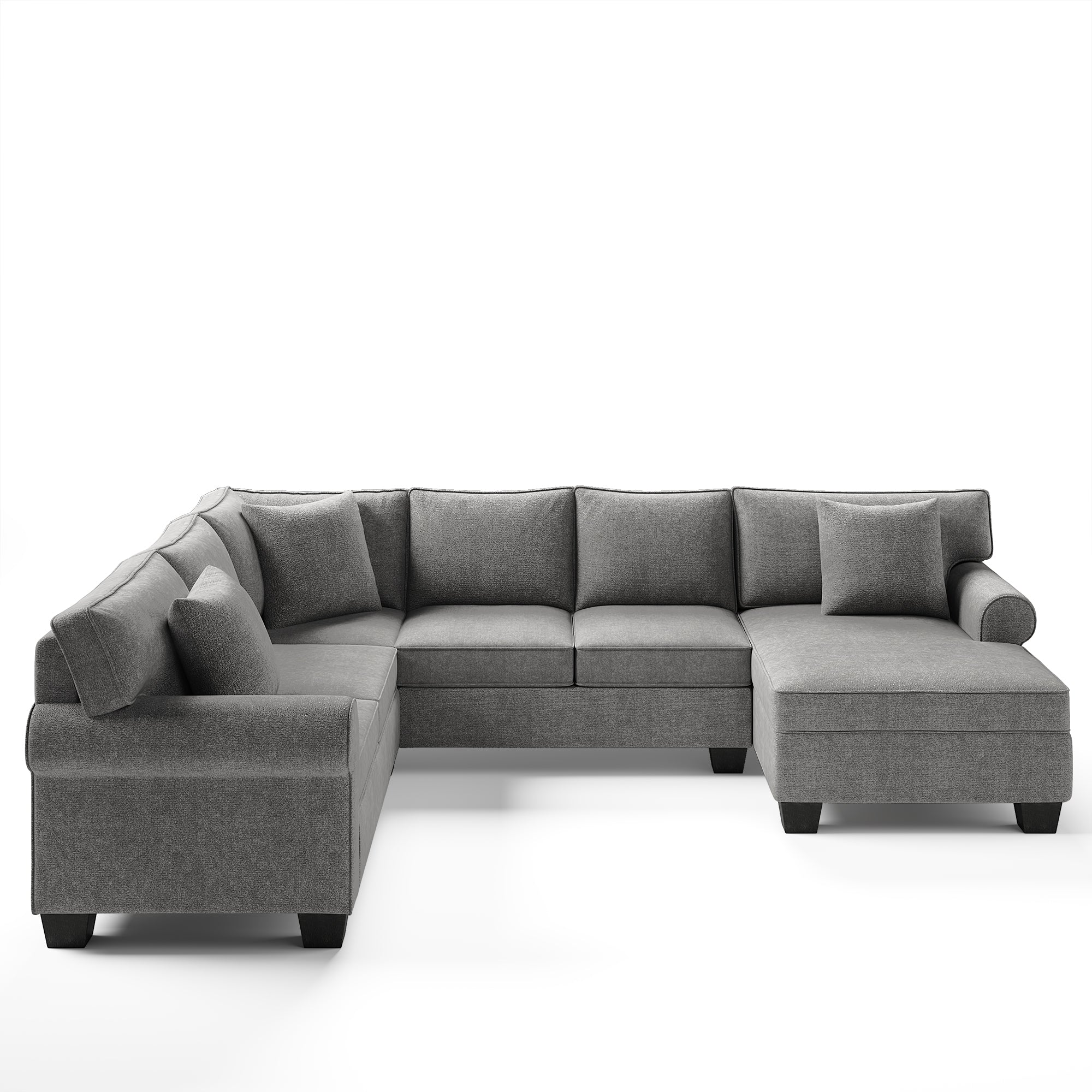 113*87.8" 3 pcs Chenille Sectional Sofa Upholstered Rolled Arm Classic Chesterfield Sectional Sofa 3 Pillows Included