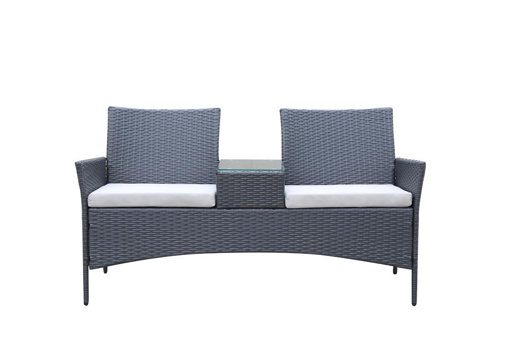 Patio Wicker Loveseat with Build-in Coffee Table