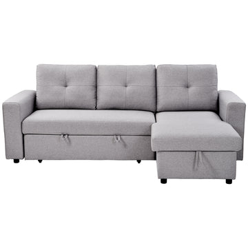 90" Reversible Pull out Sleeper L-Shaped Sectional Storage Sofa Bed,Corner sofa-bed with Storage Chaise Left/Right Handed