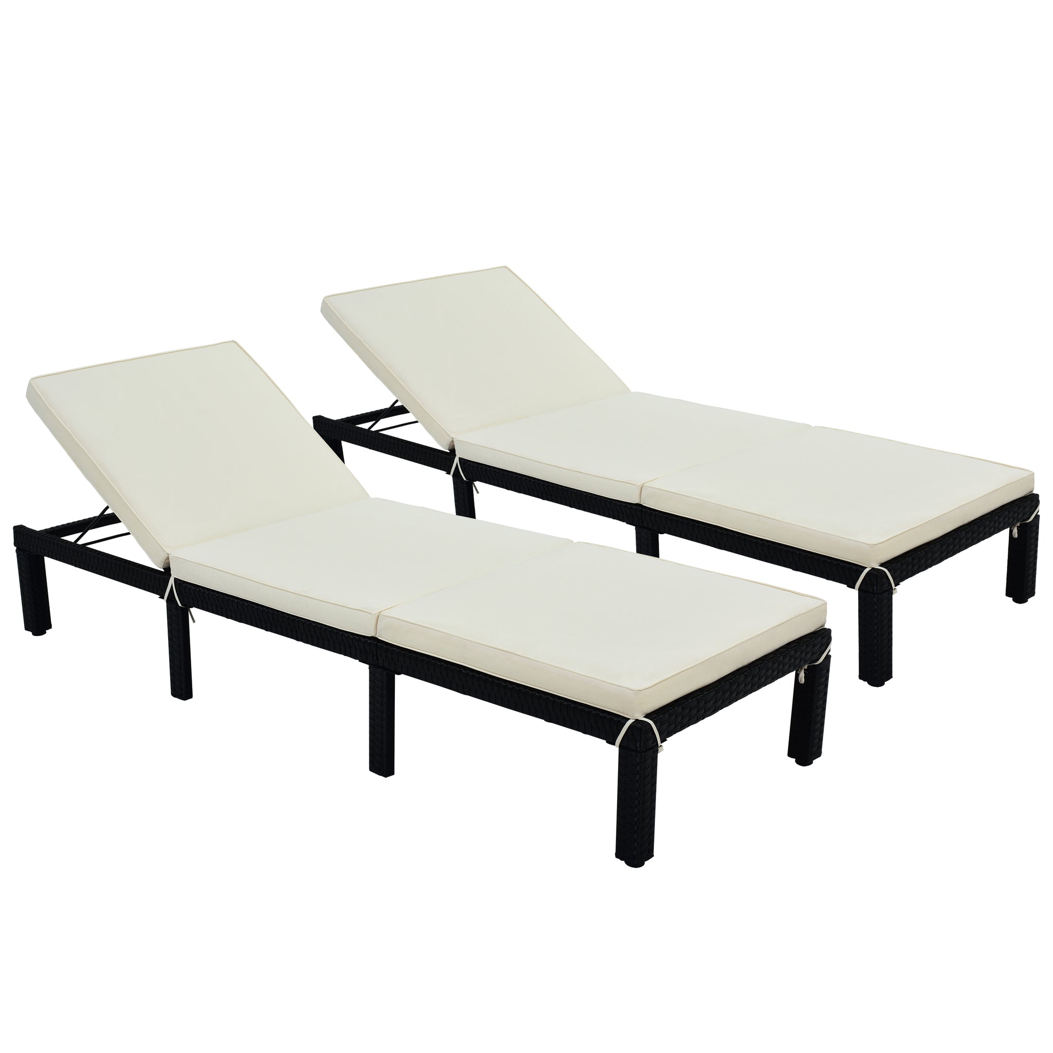 Patio Furniture Outdoor Adjustable PE Rattan Wicker Chaise Lounge Chair Sunbed, Set of 2