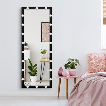 Hollywood Style Full Length Vanity Mirror With LED light bulbs Bedroom Hotel Long Wall Mouted Full Body Mirror Large Floor Dressing Mirror With Lights Black/Silver