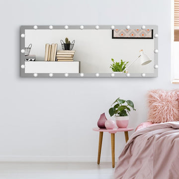 Modern Wall standing Bedroom Hotel Full Length Mirror with LED Bulbs Touch Control Whole Body Dressing Hollywood Vanity Mirror With 3 color Lights