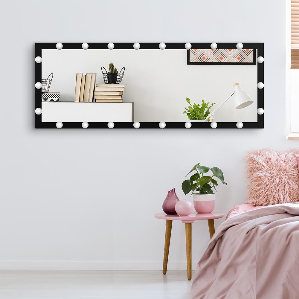 Hollywood Style Full Length Vanity Mirror With LED light bulbs Bedroom Hotel Long Wall Mouted Full Body Mirror Large Floor Dressing Mirror With Lights Black/Silver
