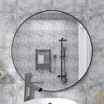 32" Wall Circle Mirror Large Round Farmhouse Circular Mirror（Black/Gold）
