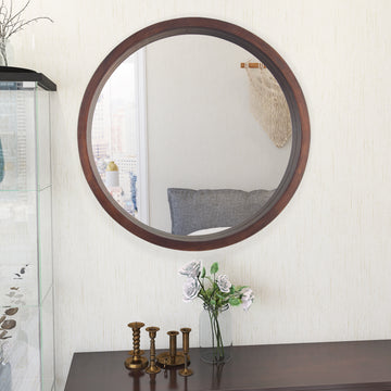 Circle Mirror with Wood Frame, Round Modern Decoration Large Mirror for Bathroom Living Room Bedroom Entryway, Walnut Brown, 30in