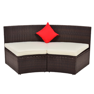 4-Piece Patio Furniture Sets, Outdoor Half-Moon Sectional Furniture Wicker Sofa Set with Two Pillows and Coffee Table