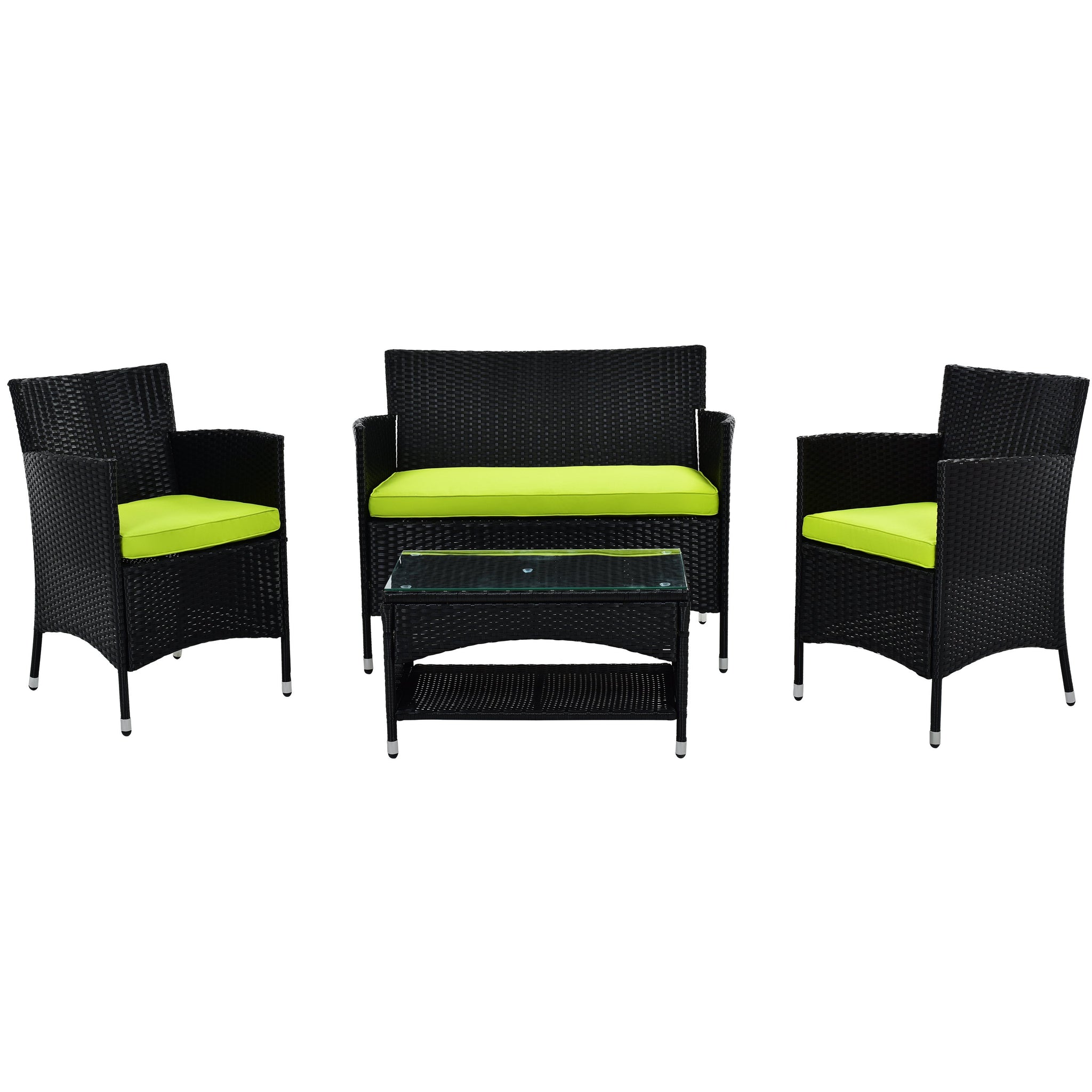Boyel Living 4-Piece Patio Furniture Outdoor Garden Conversation Wicker Sofa Set, Black Wicker