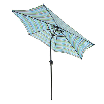 Outdoor Patio 9-Feet Market Table Umbrella with Push Button Tilt and Crank, Blue Stripes