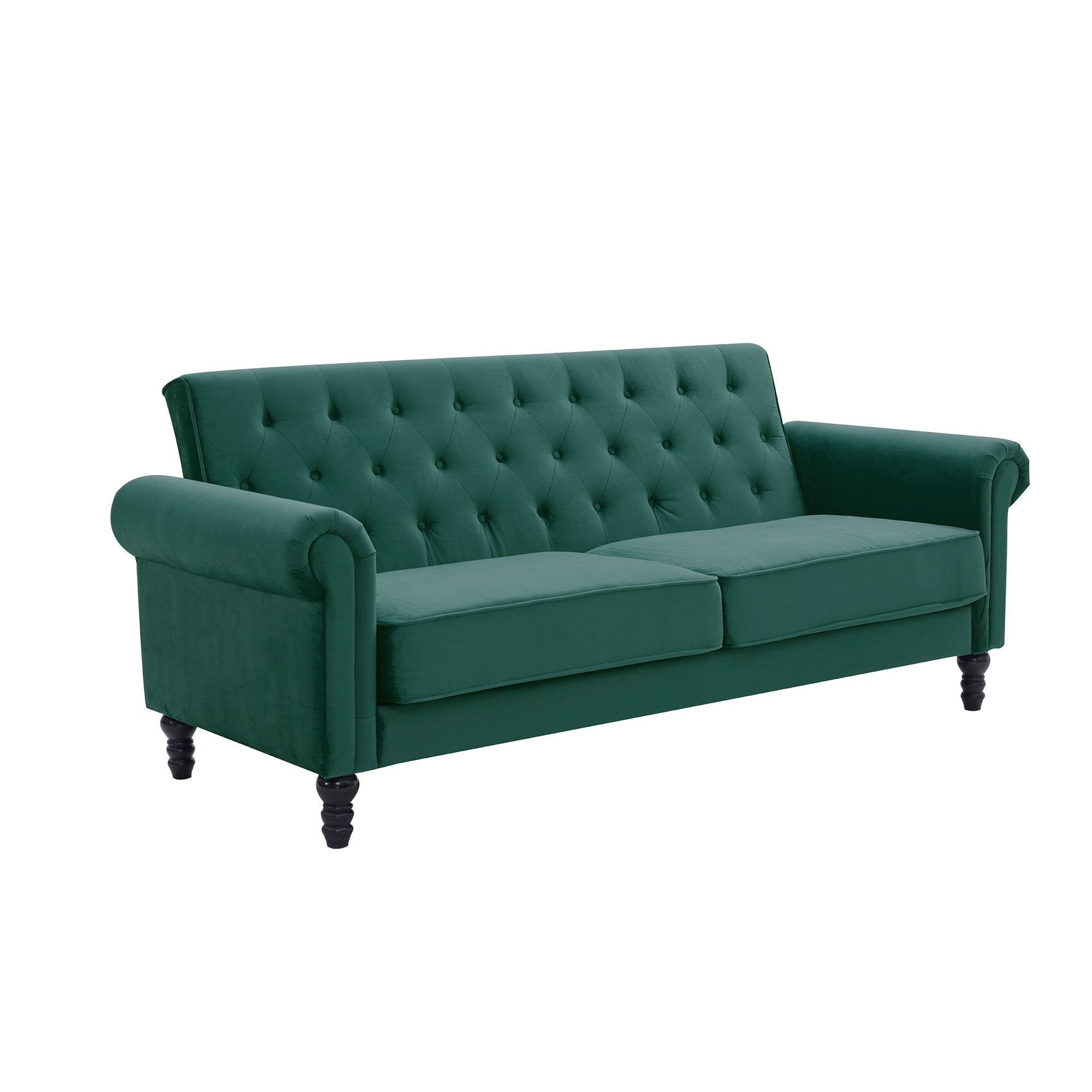 Classic Upholstered Velvet Fabric Tufted Sofa with Scroll Arms