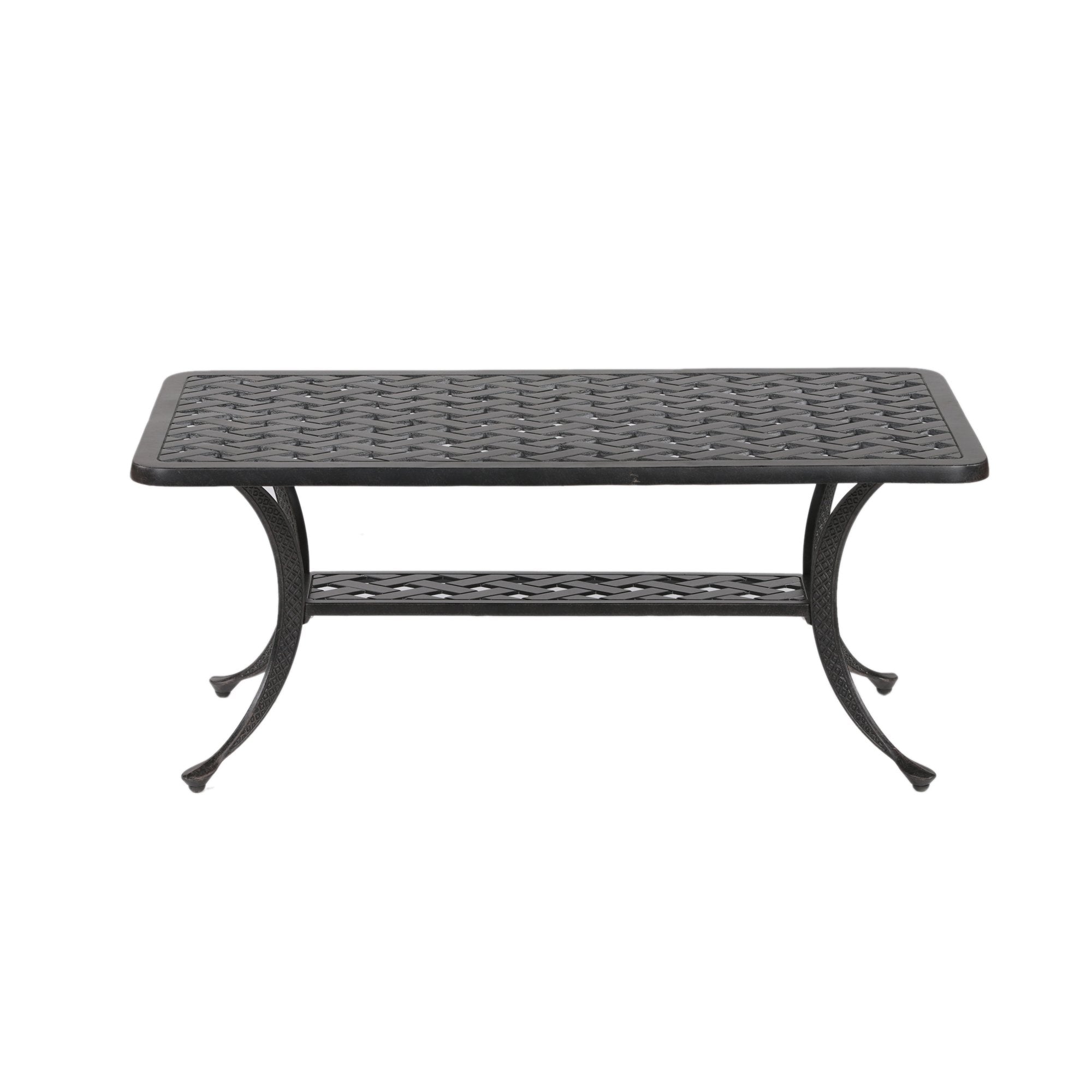 Outdoor Patio Cast Aluminum 21 x 42 inch Standard coffee table In Dark Grey