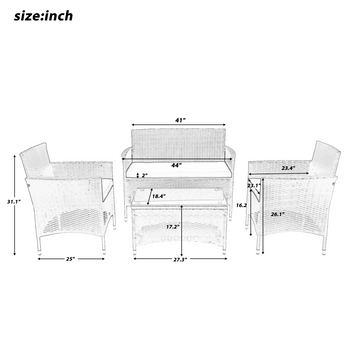 4 Piece Rattan Sofa Seating Group with Cushions