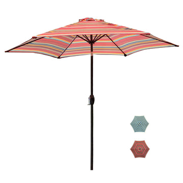 Outdoor Patio 8.6-Feet Market Table Umbrella with Push Button Tilt and Crank, Red Stripes