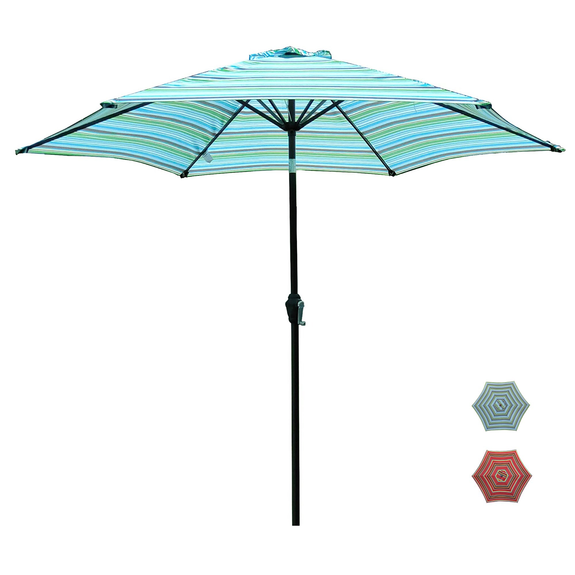 Outdoor Patio 9-Feet Market Table Umbrella with Push Button Tilt and Crank, Blue Stripes
