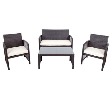 Boyel Living 4-Piece Outdoor Furniture Rattan Chair & Table Patio Set Outdoor Sofa, Brown