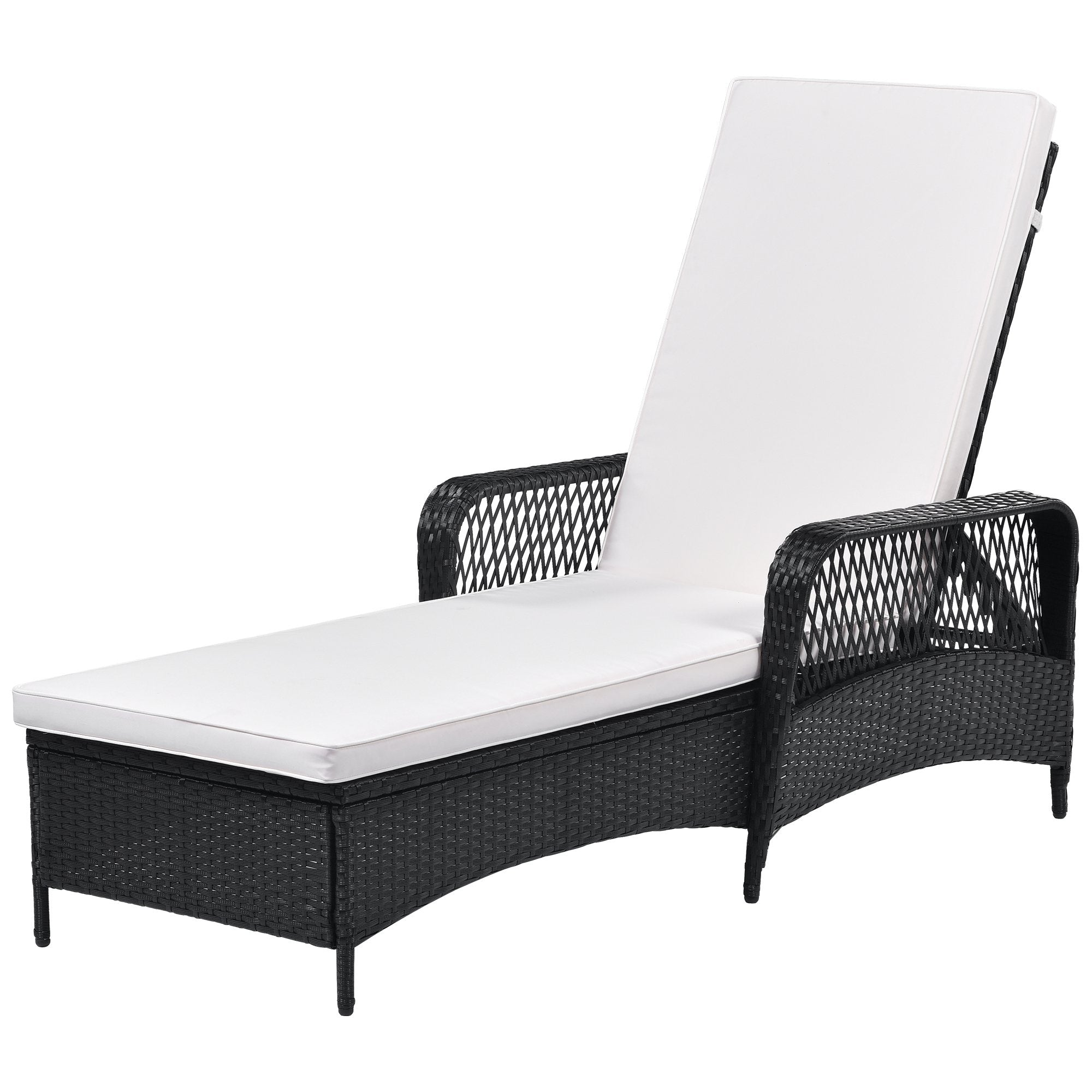 Outdoor patio pool PE rattan wicker chair wicker sun lounger, Adjustable backrest, beige cushion, Black wiker (1 set)