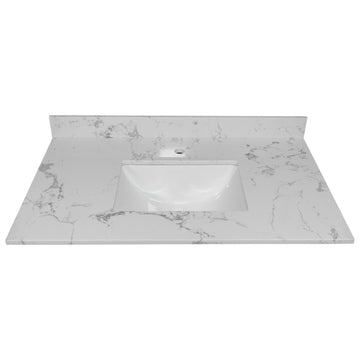 37 inch bathroom vanity top stone carrara white new style tops with rectangle undermount ceramic sink and single faucet hole