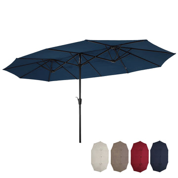15x9ft Large Double-Sided Rectangular Outdoor Twin Patio Market Umbrella w/Crank- Blue