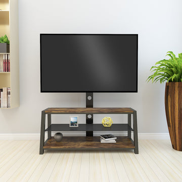 Wooden Storage Tv Stand Black Tempered Glass Height Adjustable Universal Swivel