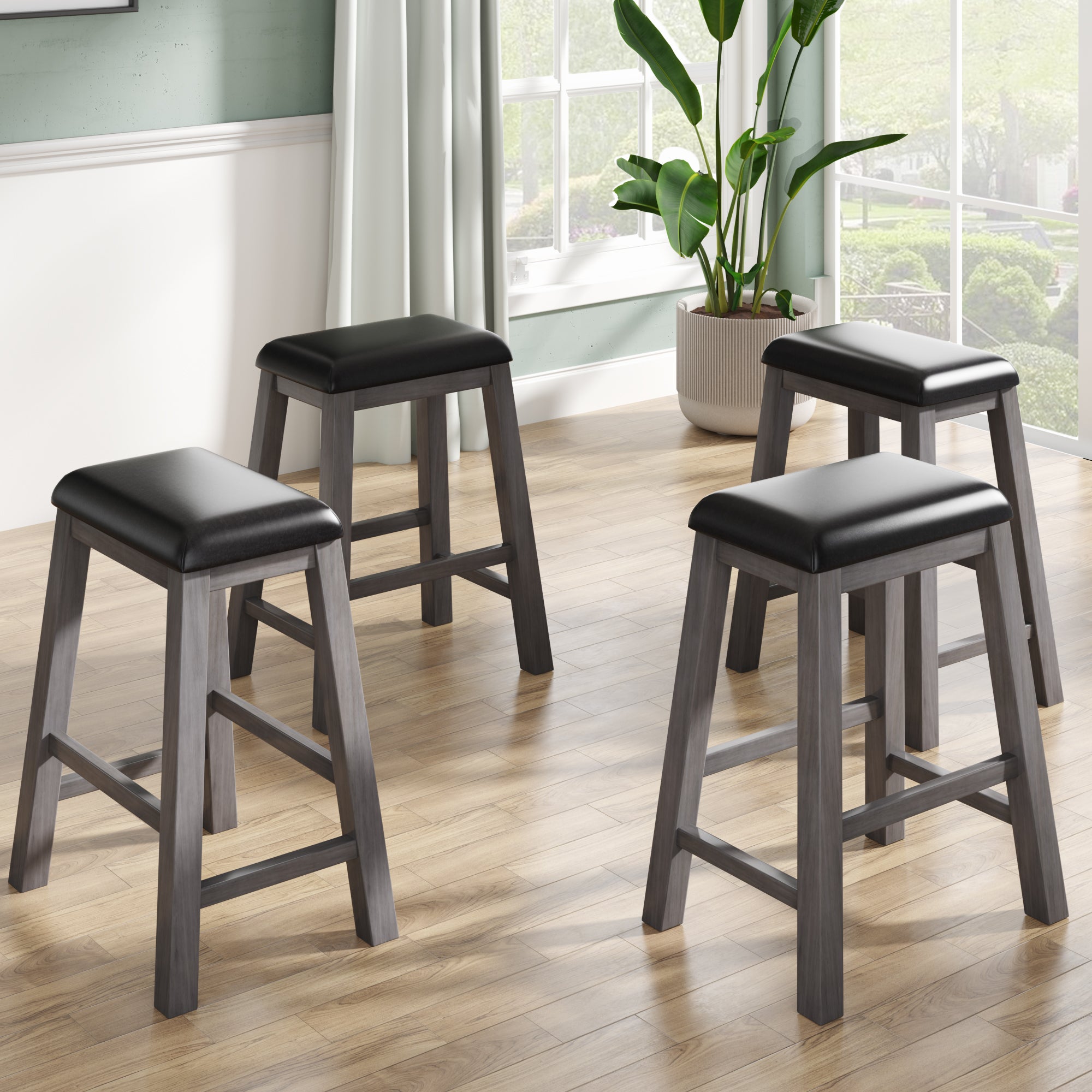 4 Pieces Counter Height Wood Kitchen Dining Upholstered Stools for Small Places