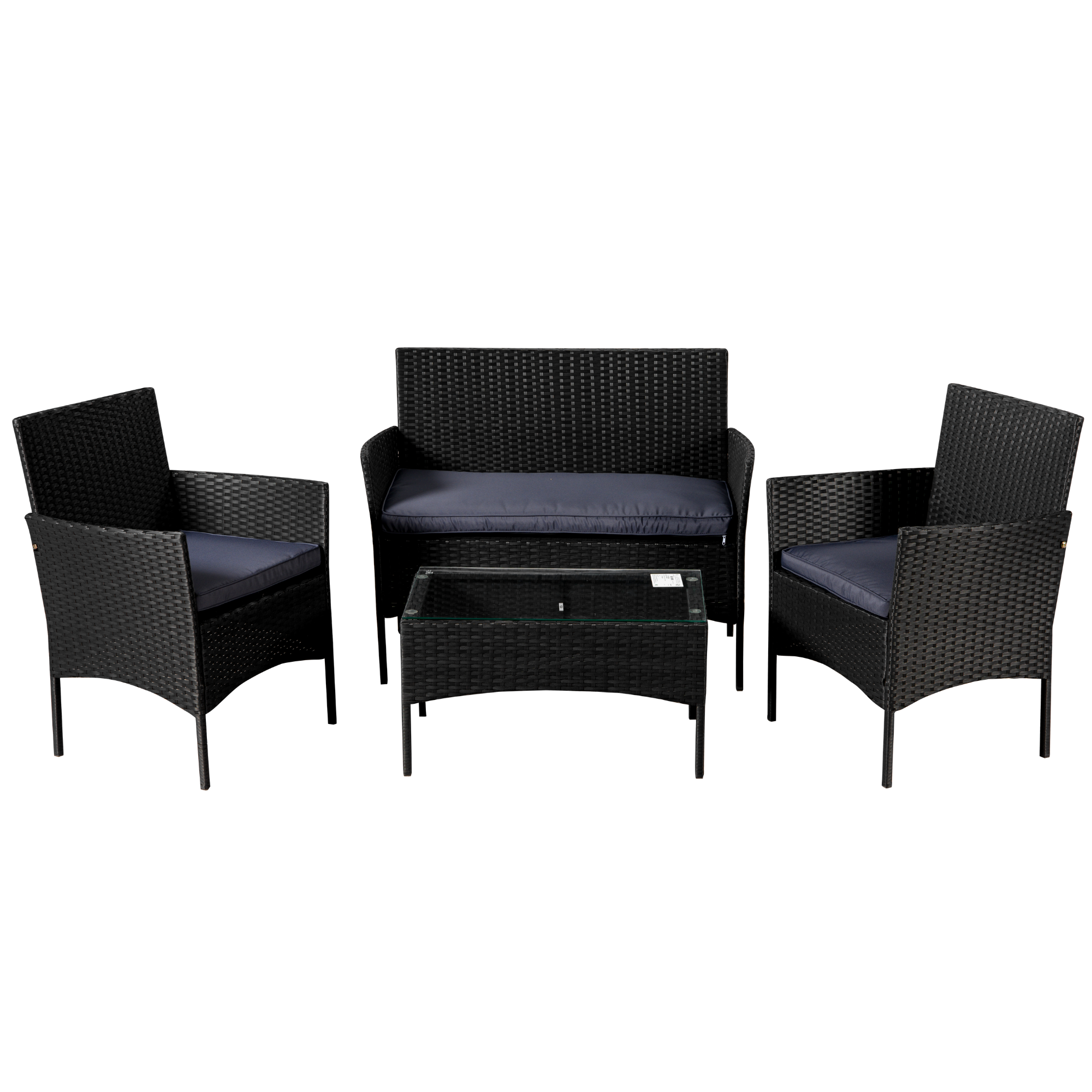 4-Piece Cushioned Sofa Conversation Sets Black PE Rattan Wicker Gray  with Coffee Table
