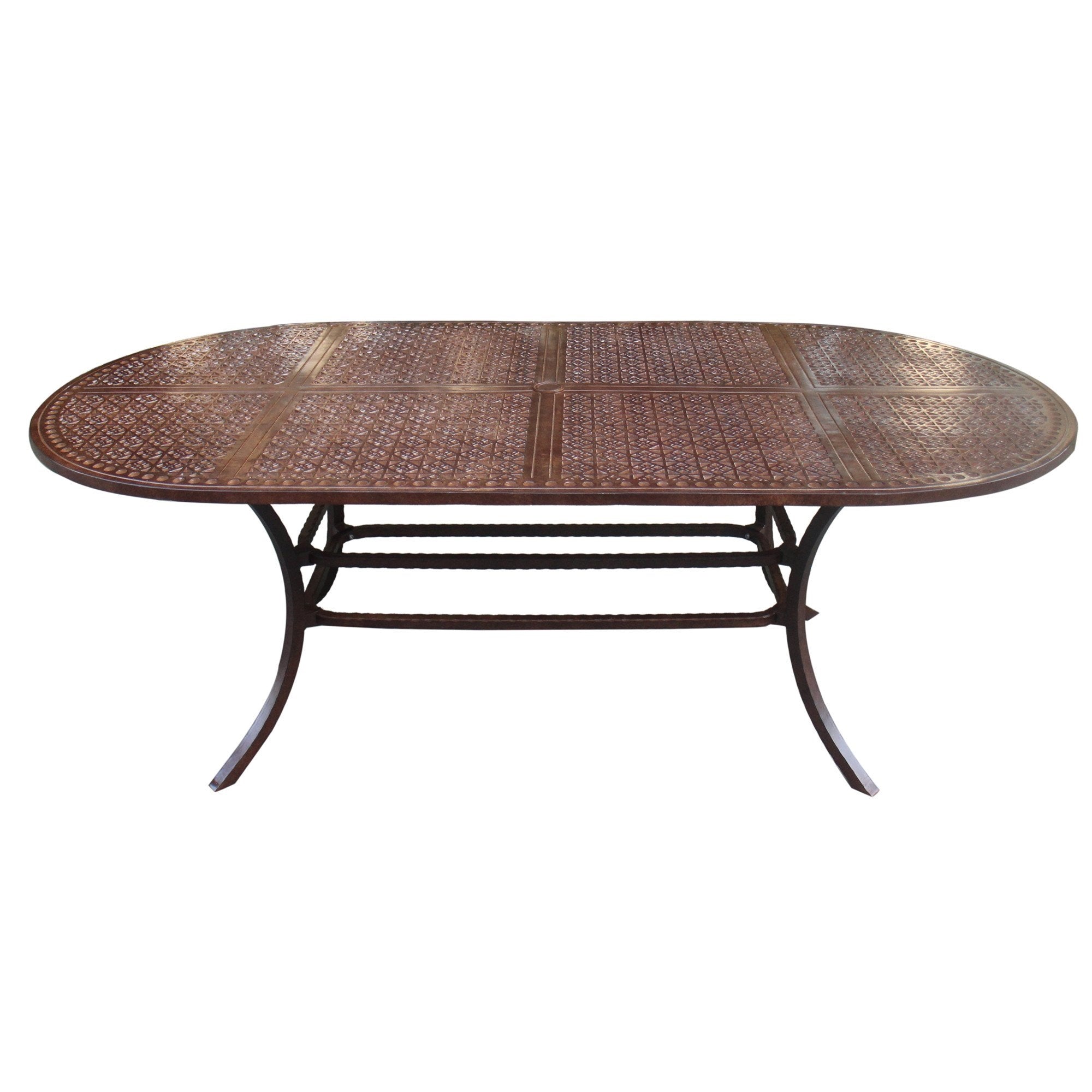Outdoor Patio Cast Aluminum 42 x 84 Inch Oval Dining Table In Rustic Brown