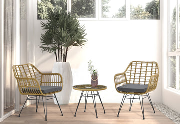 3 PCS Modern Rattan Coffee Chair Table Set (Two Chair + One Table)