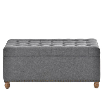 Upholstered Flip Top Storage Bench with Tufted Top, Rubber wood legs