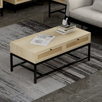 Clihome® | 2 Drawer Coffee Table with Rattan Bark Element