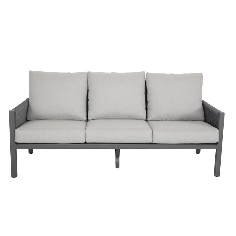 Outdoor Patio PE Wicker 3-Person Sofa With Cushion In Grey