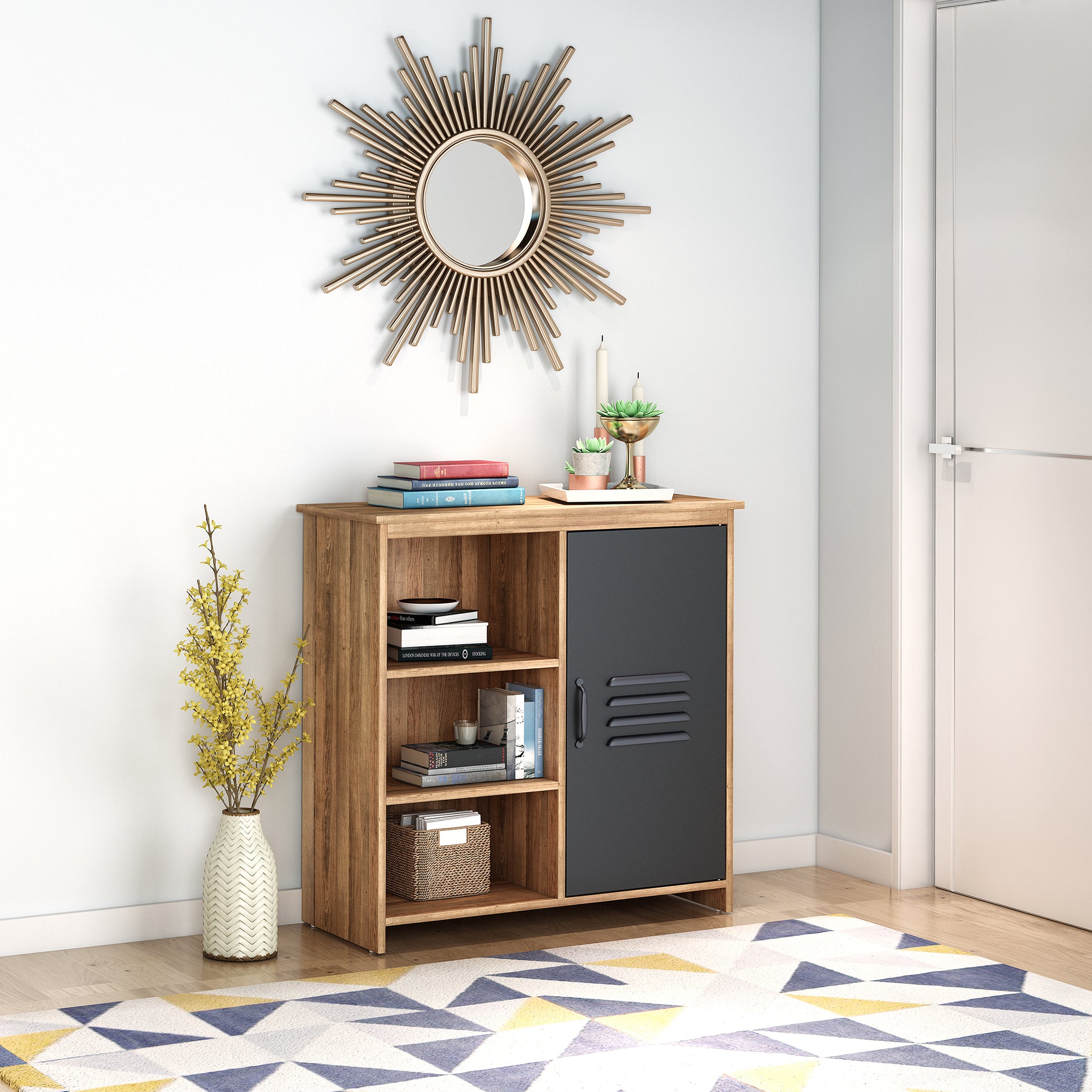 Clihome® | 1 Door Cabinet with 3 Open Space Shelves