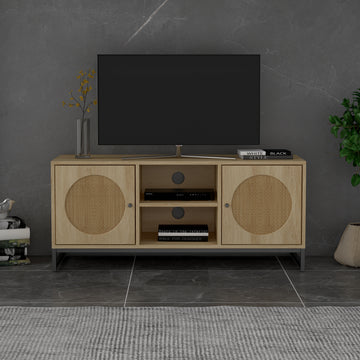 Clihome® | 2 Door TV Stand with Rattan Element