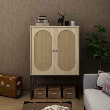 Clihome® | 2 Door High Cabinet with Rattan Element