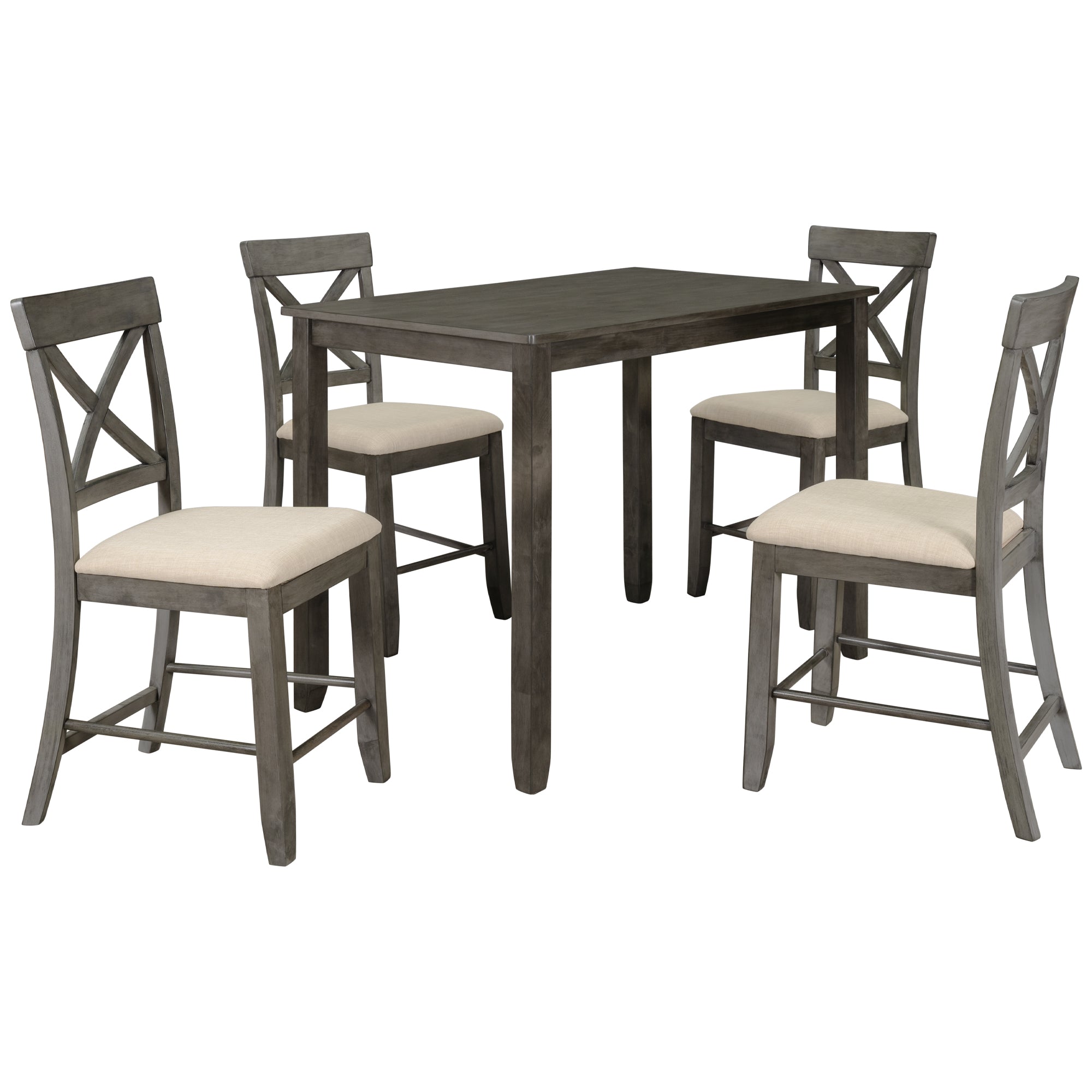 Wood 5-Piece Counter Height Dining Table Set with 4 Upholstered Chairs, Gray