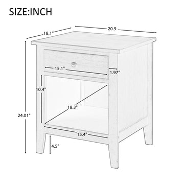 1 Drawer Nightstand Solid Wood, Traditional Design
