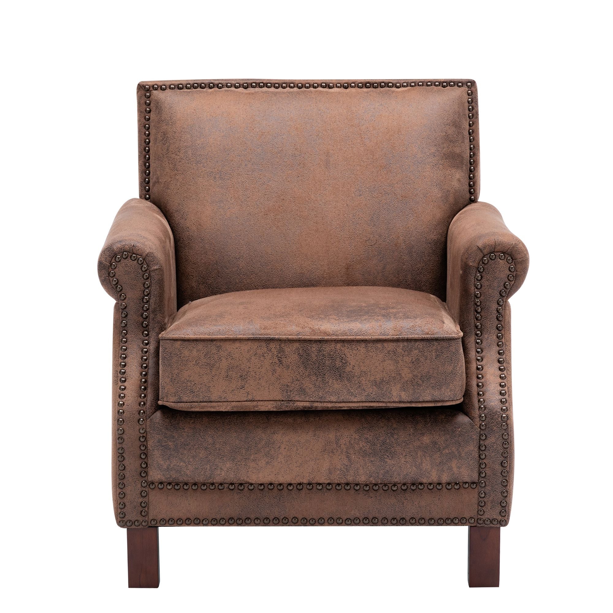Living Traditional Upholstered Fabric Club Chair with Nailhead Trim, Antique Brown