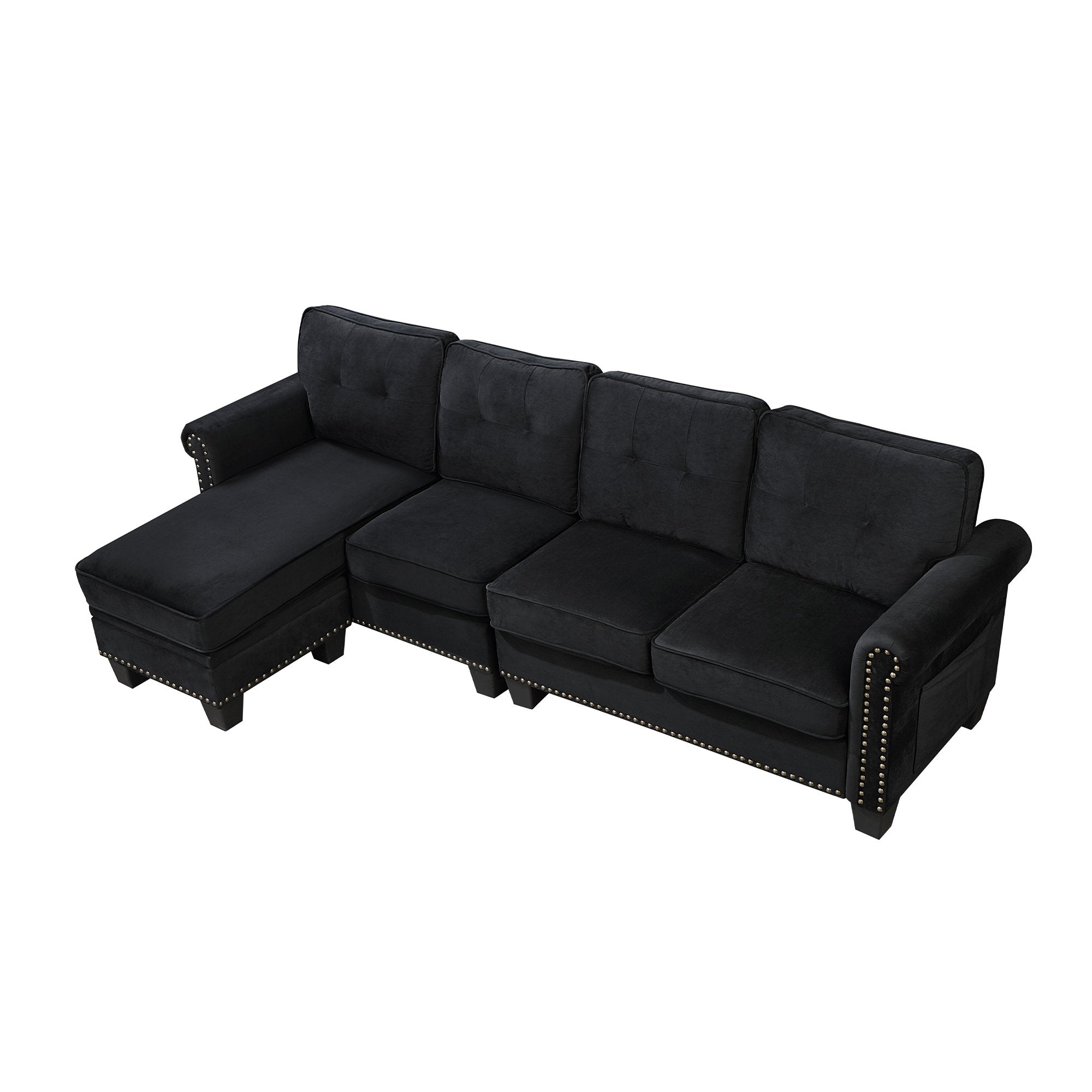 Modern Upholstered 4-Seat Sofa Couch with Movable Storage Ottoman