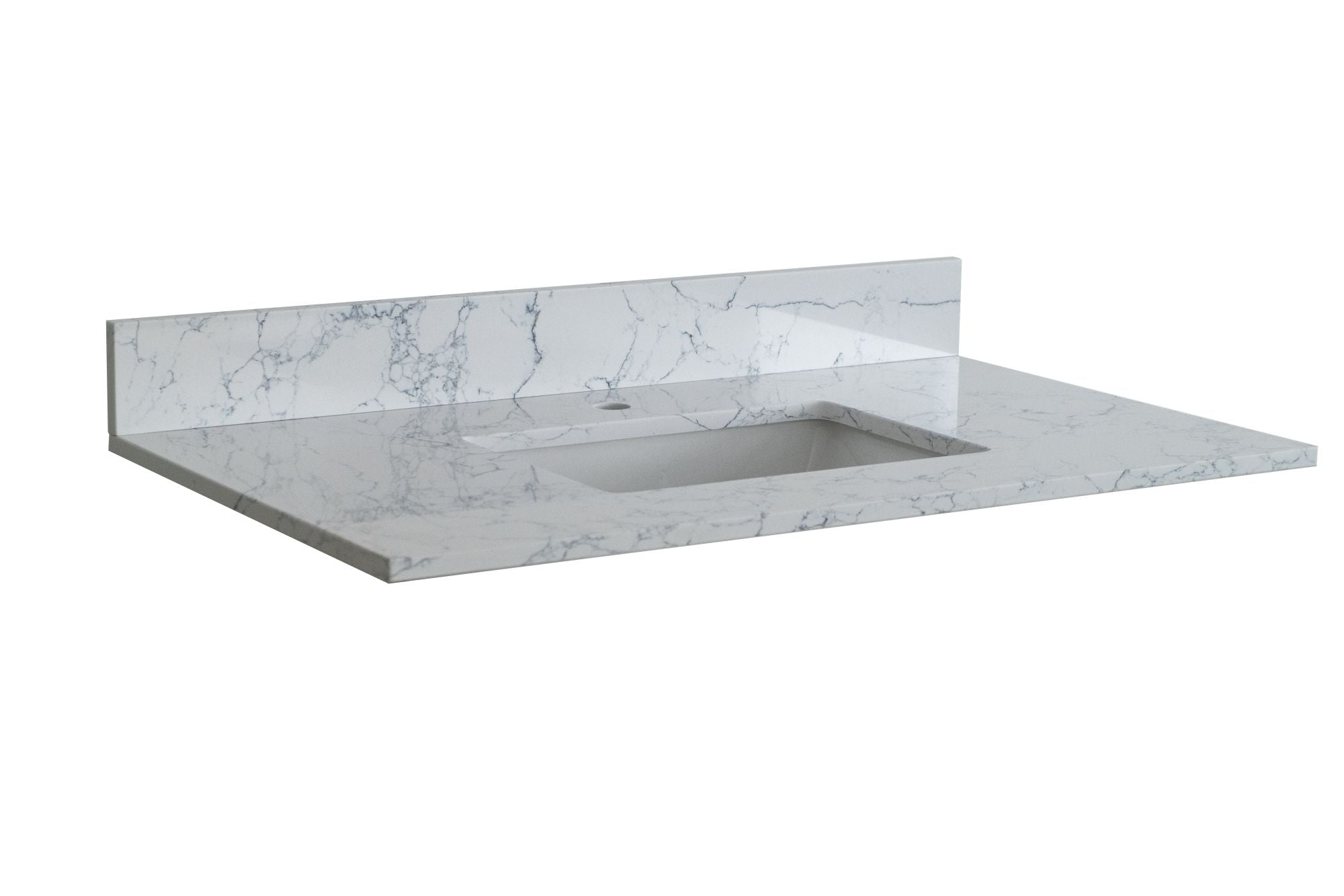 31"x 22" bathroom stone vanity top Carrara  jade engineered marble color with undermount ceramic sink and single faucet hole with backsplash