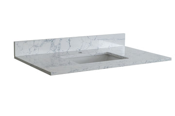 31"x 22" bathroom stone vanity top Carrara  jade engineered marble color with undermount ceramic sink and single faucet hole with backsplash