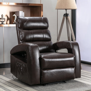 Power Motion Recliner with USB Charge Port and Two Cup Holders -PU Leather Lounge chair