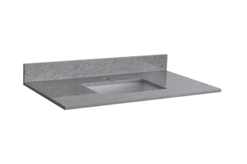 31 inches bathroom stone vanity top calacatta gray engineered marble color with undermount ceramic sink and single faucet hole with backsplash