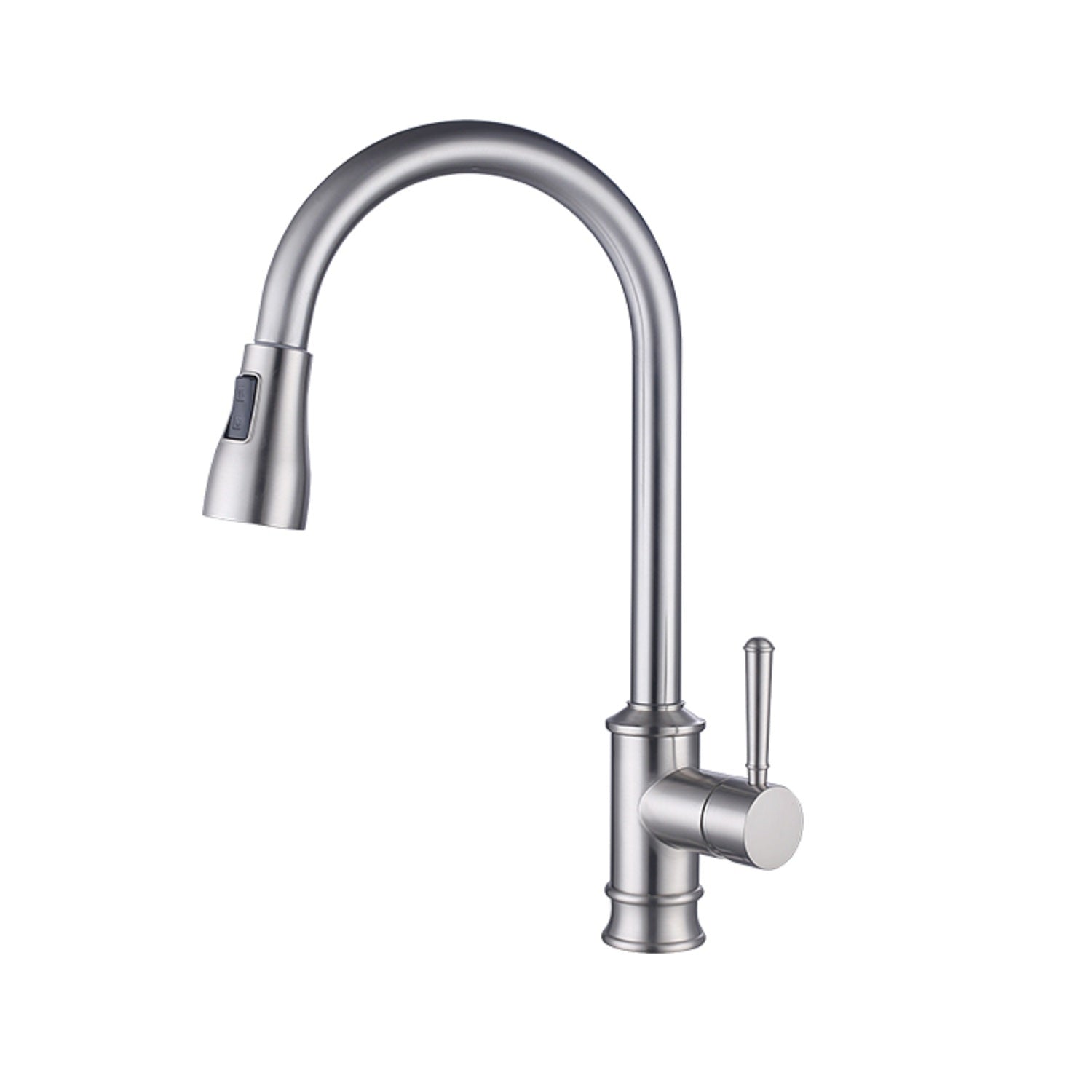 Single Handle High Arc Pull out Kitchen Faucet in Brushed Nickel