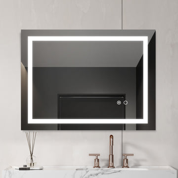 32*24 inch LED Lighted Bathroom Wall Mounted Mirror with High Lumen+Anti-Fog Separately Control+Dimmer Function