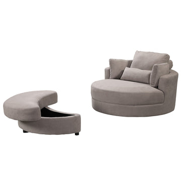 Modern Sofa Lounge Club Big Round Chair with Storage Ottoman Linen Fabric with Pillows