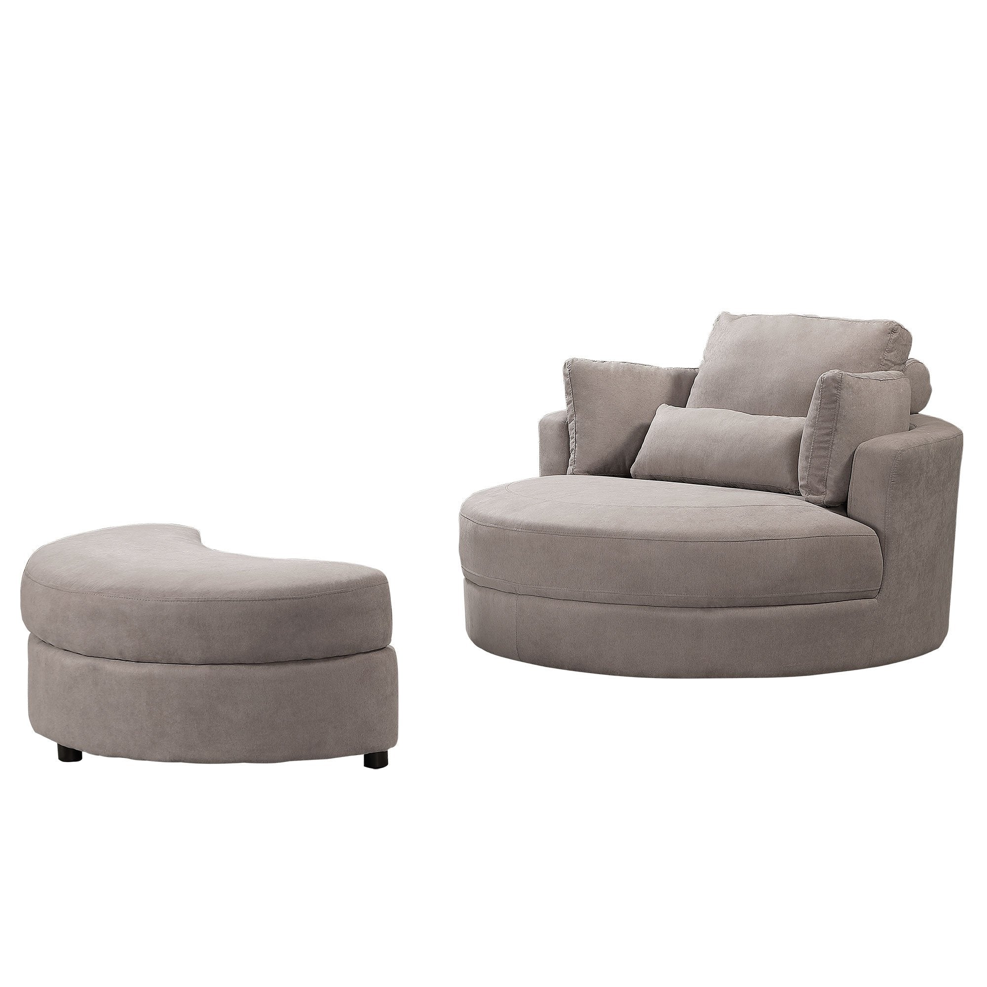 Modern Sofa Lounge Club Big Round Chair with Storage Ottoman Linen Fabric with Pillows
