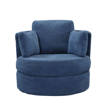 Swivel Modern Sofa Lounge Club Round Chair Linen Fabric for Living Room Hotel with 3 Pillows and storage