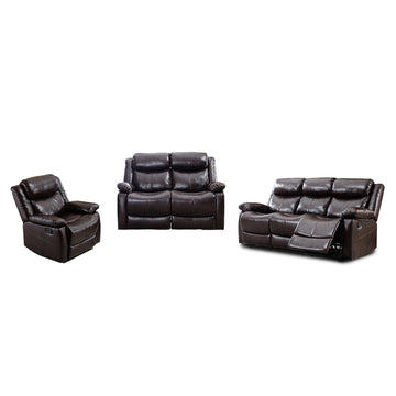 PU Leather Reclining Sofa Set- Classic Sectional Couch Furniture Lounge Chair, Loveseat and Three Seat